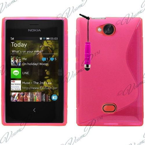Coque Silicone Pour Nokia Asha 503/ 503 Dual Sim Gel Motif S Au Dos - Rose + Mini Stylet