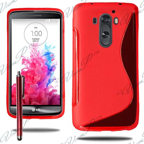 Lg G3 D855 D851 D850 Coque Housse Etui Pochette S Silicone Gel Rouge + Stylet