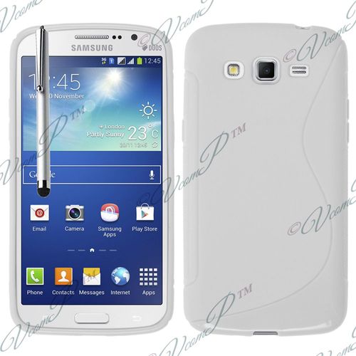 Coque Silicone Pour Samsung Galaxy Grand 2 5.25" Gel Motif S Au Dos - Blanc + Stylet