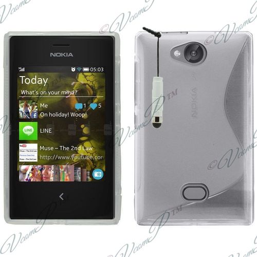 Coque Silicone Pour Nokia Asha 503/ 503 Dual Sim Gel Motif S Au Dos - Transparent + Mini Stylet