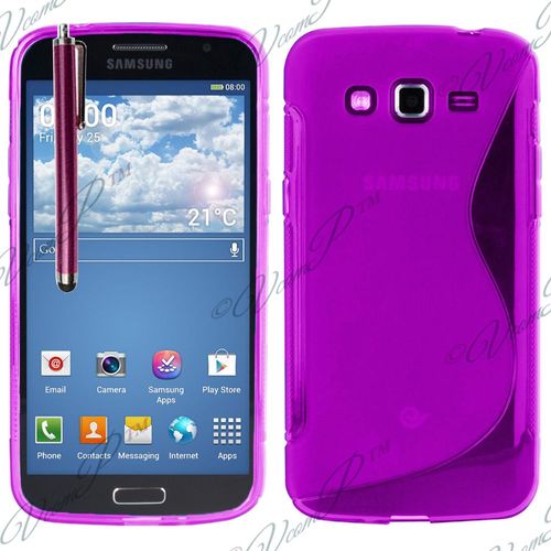 Coque Silicone Pour Samsung Galaxy Grand 2 5.25" Gel Motif S Au Dos - Violet + Stylet