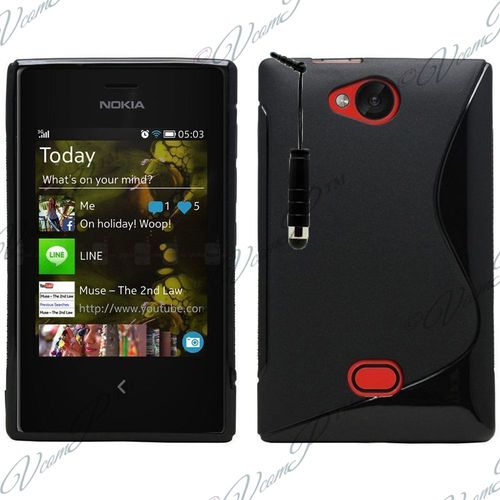 Coque Silicone Pour Nokia Asha 503/ 503 Dual Sim Gel Motif S Au Dos - Noir + Mini Stylet