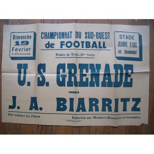 Grenade Contre Biarritz Affiche Football 1950