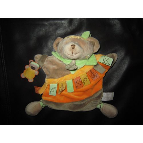 Doudou Et Compagnie Ours Mario Marionnette Indien Orange Jaune Vert