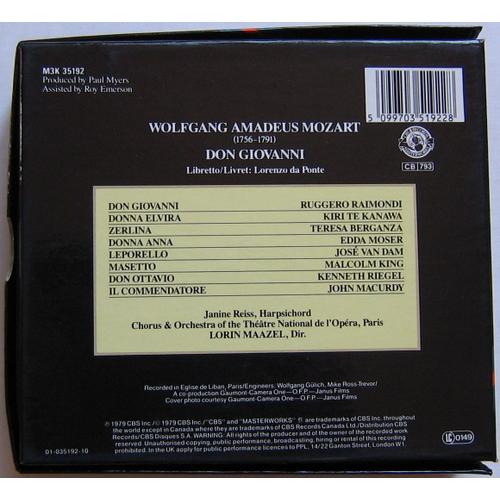 Mozart Don Giovanni Moser Van Dam Lorin Maazel Kiri Te Kanada.3 CDs Berganza 