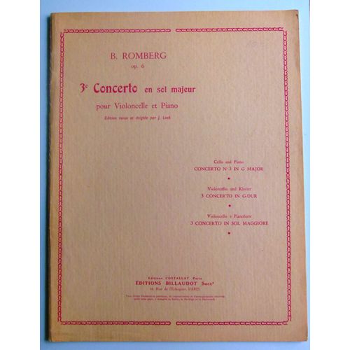 Bernhard Romberg, Concerto N° 3 En Sol Majeur Pour Violoncelle Et Piano