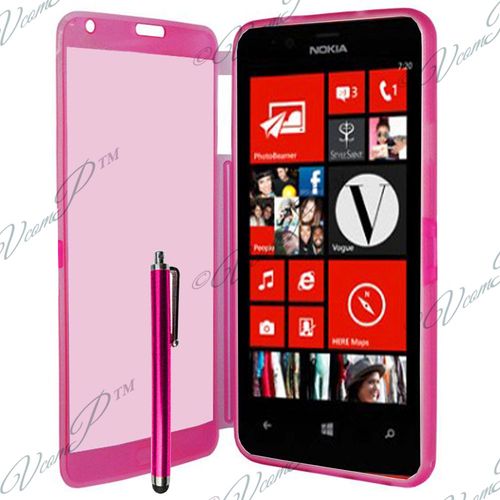 Coque Silicone Pour Nokia Lumia 520 4.0" Gel Livre Rabat - Rose + Stylet