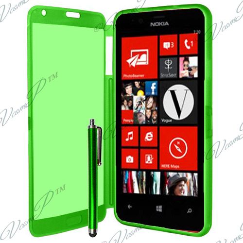 Coque Silicone Pour Nokia Lumia 520 4.0" Gel Livre Rabat - Vert + Stylet