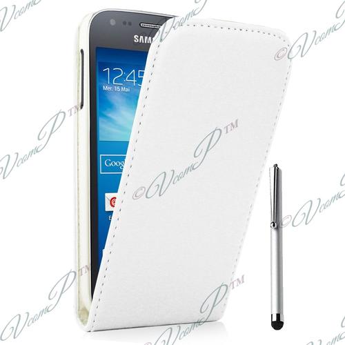 Etui Rabattable Verticale Pour Samsung Galaxy Trend Lite S7390 4.0" En Cuir Pu - Blanc + Stylet