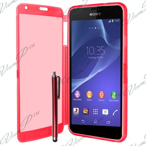 Coque Silicone Pour Sony Xperia Z2 5.2" Gel Livre Rabat - Rouge + Stylet