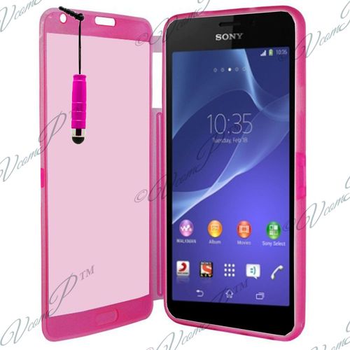 Coque Silicone Pour Sony Xperia Z2 5.2" Gel Livre Rabat - Rose + Mini Stylet