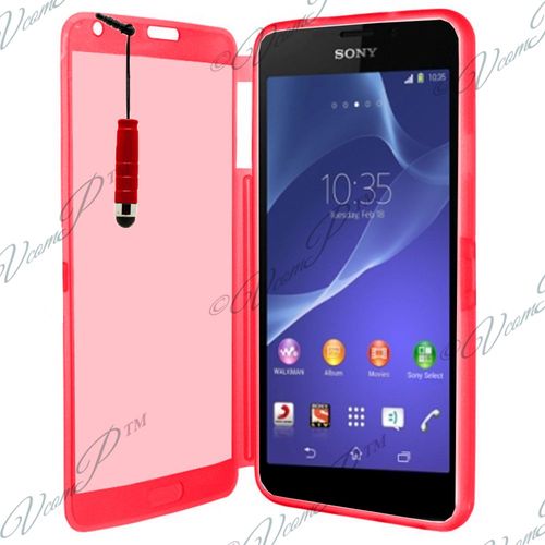 Coque Silicone Pour Sony Xperia Z2 5.2" Gel Livre Rabat - Rouge + Mini Stylet