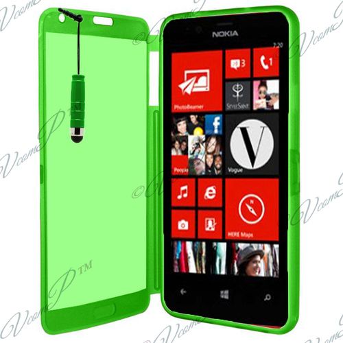 Coque Silicone Pour Nokia Lumia 520 4.0" Gel Livre Rabat - Vert + Mini Stylet
