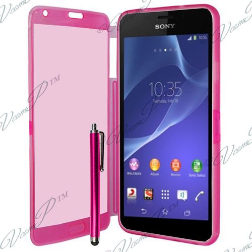 Coque Silicone Pour Sony Xperia Z2 5.2" Gel Livre Rabat - Rose + Stylet