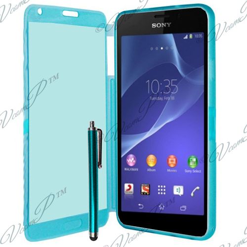 Coque Silicone Pour Sony Xperia Z2 5.2" Gel Livre Rabat - Bleu + Stylet