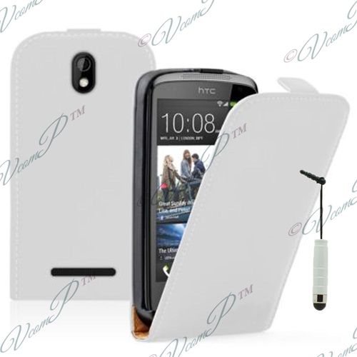 Etui Rabattable Verticale Pour Htc Desire 610 En Cuir Pu - Blanc + Mini Stylet