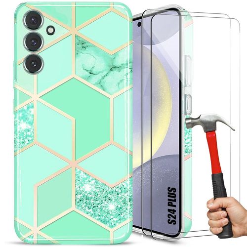 Coque Pour Samsung Galaxy S24 Plus / S24+ Avec 2 Verres Trempés - Protection Slim Et Élégant Résistant Turquoise - Booling