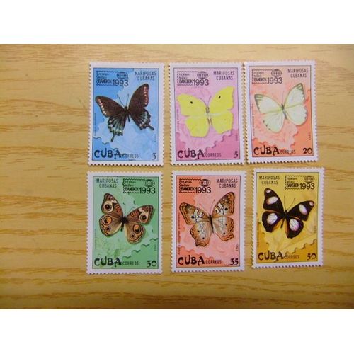 Timbre Cuba 1993 Faune Papillons Yvert & Tellier N º 3333 / 3338 ** Mnh 