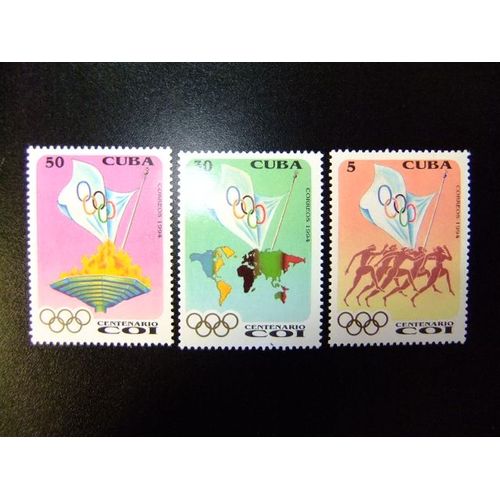 Timbre Cuba 1993 Centenaire Du Comite Olympique International Yvert N º 3376 - 3378 ** Mnh