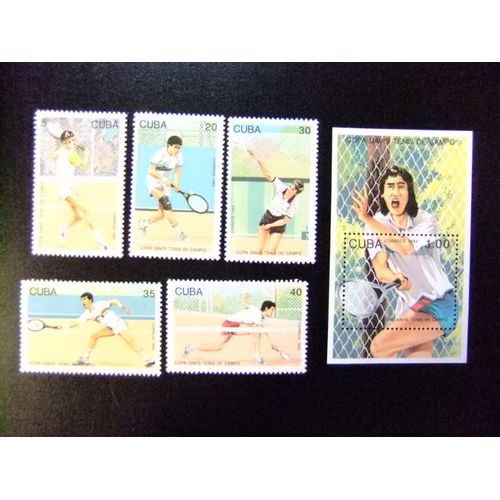 Timbre Cuba 1993 Sports Competicion Deportiva Tenis Coupe Davis Yvert N º 3282 -3286 + Bf 134 ** Mn