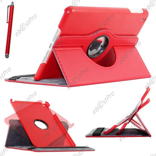 Ebeststar ® Housse Coque Etui Pu Cuir Rotatif Support Rotation 360° + Film + Stylet Pour Apple Ipad Mini Retina / Ipad Mini 2 / Ipad Mini (Wi-Fi, 3g, Cellular ...), Couleur Rouge