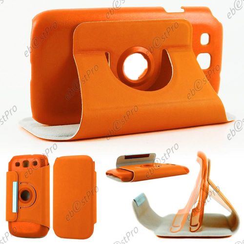 Ebeststar ® Housse Coque Etui Pu Cuir Rotatif Support Rotation 360° + Film Pour Samsung Galaxy S3 I9300 I9305, Couleur Orange