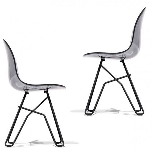 Lot De 2 Chaises Academy Pieds Métal Noir Assise Plastique Gris Fumé Transparent