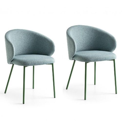 Lot De 2 Chaises Rembourré Tuka Structure Métal Tissu Vert Thym