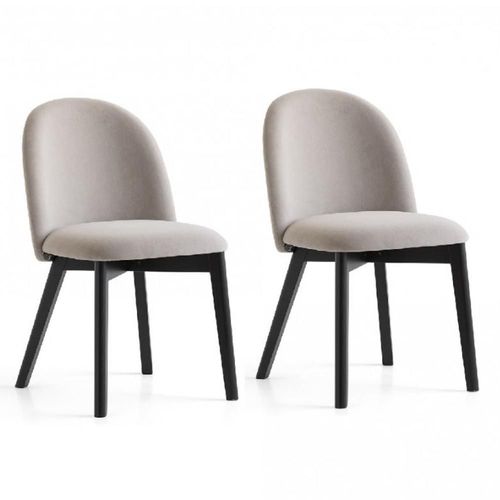 Lot De 2 Chaises Rembourré Tuka Structure Bois Foncé Tissu Gris Sable