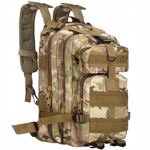 Cartable/sac à dos tactique, 4 compartiments, modèle Survival, camouflage, vert, 23x24x42 cm, Springos