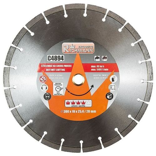 Disque diamant segmenté, béton, coupe humide et sèche, 300 mm/25,4 mm, Richmann Exclusive