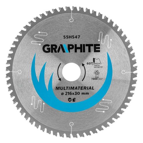 Disque circulaire Vidia, multimatériaux, 60 dents, 216 mm, Graphite