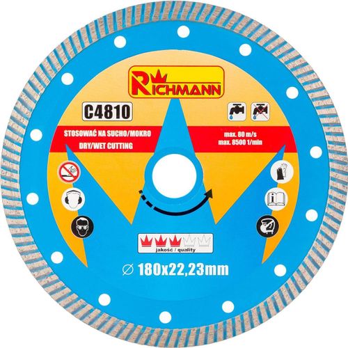 Disque diamant Turbo, béton, coupe humide et sèche, 180 mm/22,23 mm, Richmann