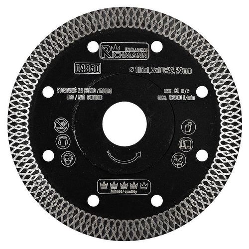 Disque diamant turbo fin, plaques céramiques, coupe humide et sèche, 115 mm/22,23 mm, Richmann Exclusive