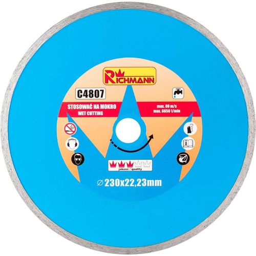 Disque diamanté, plaques céramiques, coupe humide, 230 mm/22,23 mm, Richmann