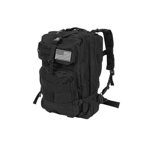 Cartable/sac à dos tactique, 5 compartiments, polyester 600D, noir, 38 L, 37x29x55 cm, Isotrade