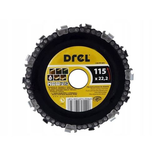 Disque à tronçonner le bois, avec chaîne, 115 mm, Drel