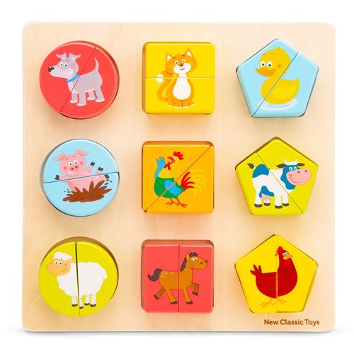 New Classic Toys Puzzle Formes Géométriques Animaux - 19 Pièces