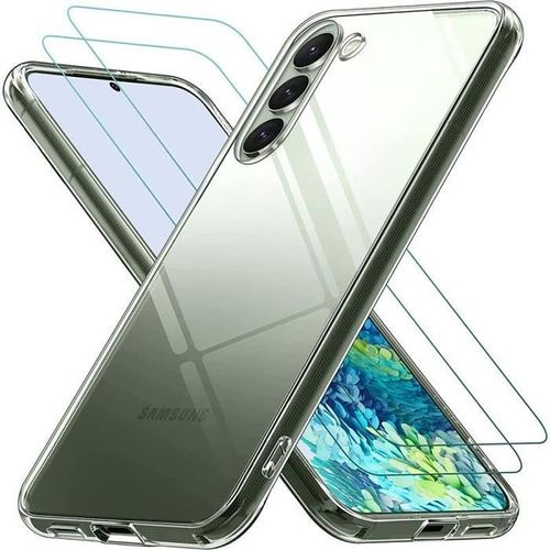 Hqselection® Coque Pour Samsung Galaxy S23 5g (Pas Pour S23 Plus/Ultra) Transparente Silicone En Gel Tpu Souple + 2 Verre Trempé Film Protection Écran - Anti Rayures - Ultra Résistant Dureté 9h