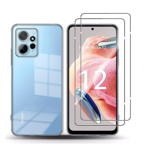 Hqselection® Coque Pour Xiaomi Redmi Note 12 4g (Non Pour 5g)Transparente Silicone En Gel Tpu Souple + 2 Verre Trempé Film Protection Écran - Anti Rayures - Ultra Résistant Dureté 9h