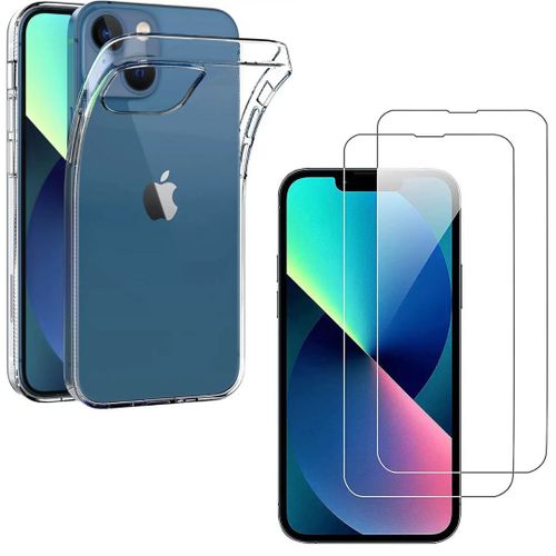 Hqselection® Coque Pour Iphone 14 Plus (6,7") Transparente Silicone En Gel Tpu Souple + 2 Verre Trempé Film Protection Écran - Anti Rayures - Ultra Résistant Dureté 9h
