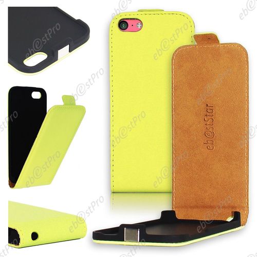 Ebeststar ® Housse Coque Etui En Pu Cuir À Rabat Ultra Fine (Slim Case) Pour Apple Iphone 5c, Couleur Jaune