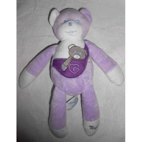 Peluche Doudou Ours Musti De Maustela Violet Mauve Parme Et Blanc