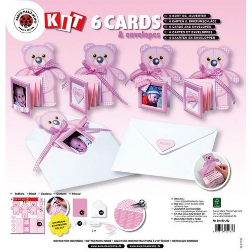 6 Cartes Faire Part Rose Nounours Et Enveloppes