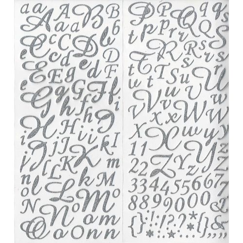 Alphabet Autocollant Script - Argenté Pailleté - 177 Lettres - Artémio