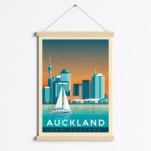 Affiche Auckland + Cadre Magn¿tique (Bois) 50x70 cm