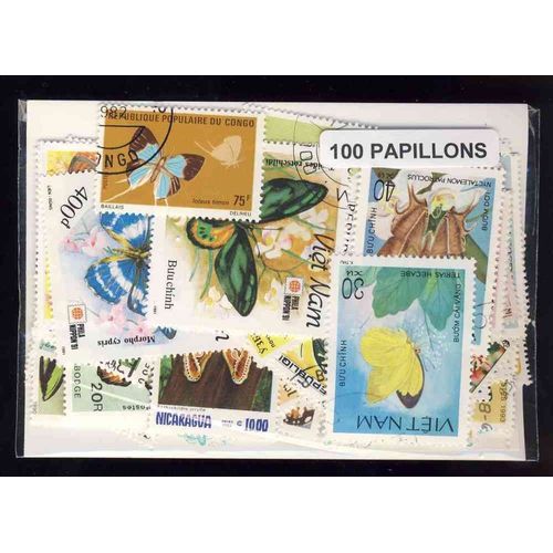 Papillons - 100 Timbres Differents - Tous Pays