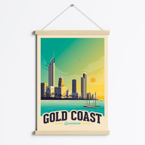 Affiche Gold Coast Australie + Cadre Magn¿tique (Bois) 50x70 cm