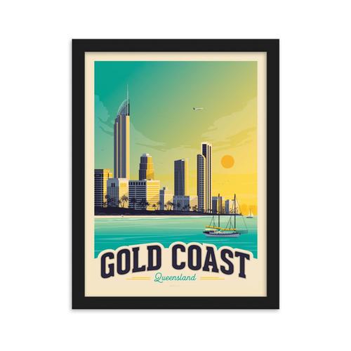Affiche Gold Coast Australie + Cadre Bois noir 30x40 cm