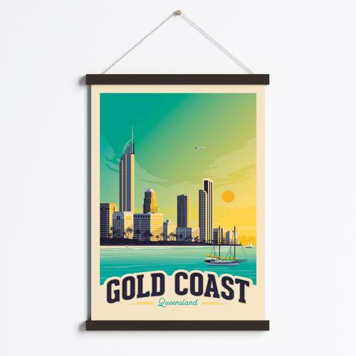 Affiche Gold Coast Australie + Cadre Magn¿tique (Bois Noir) 50x70 cm